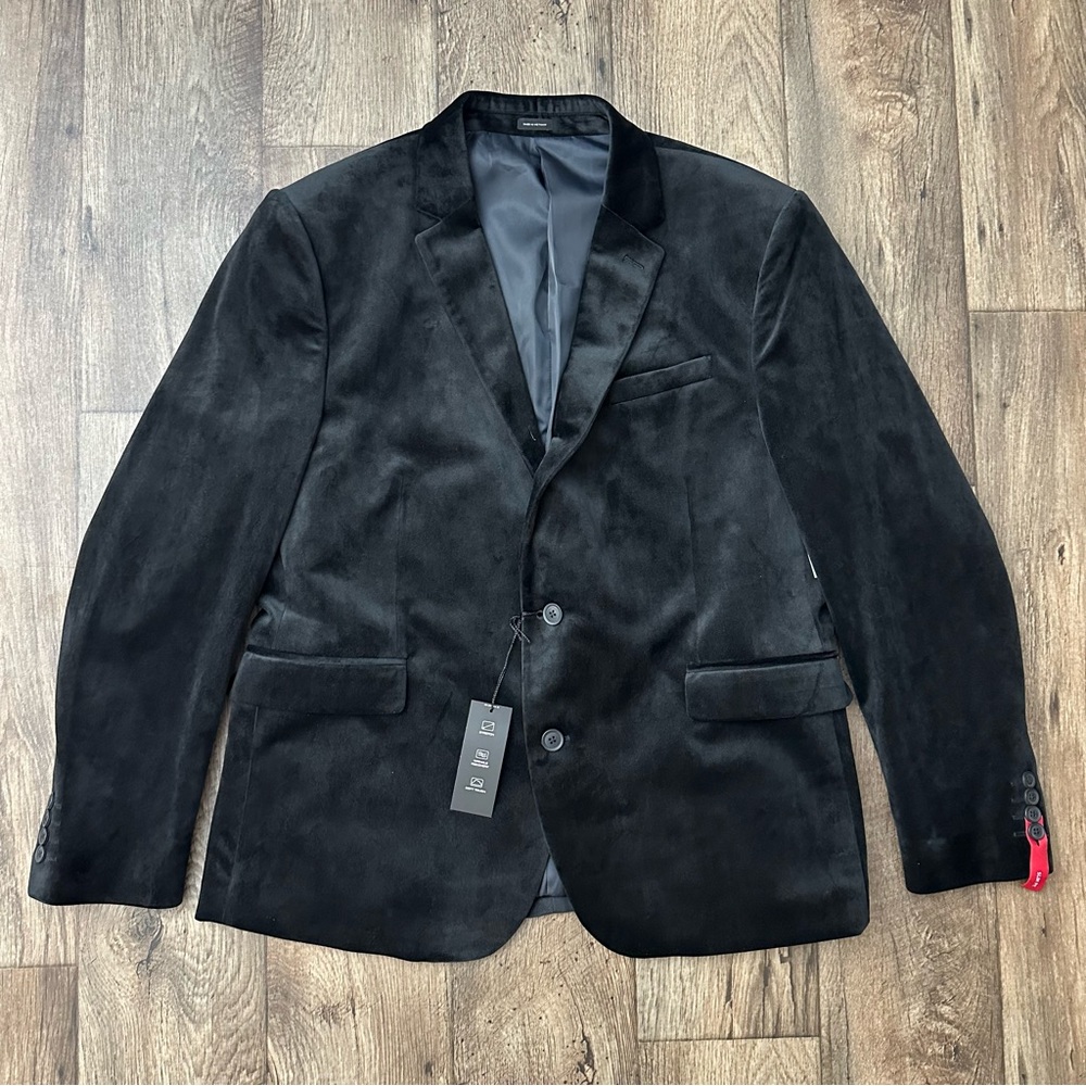 JF J Ferrar Velvet Sports Coat Evening Party Tuxedo Blazer Mens Sz 46 Reg Black